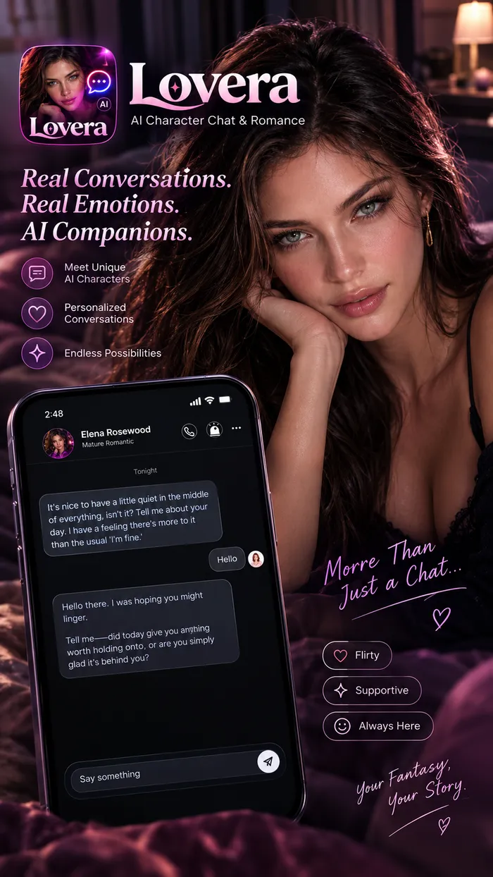 A late-night chat with an AI companion in Lovera